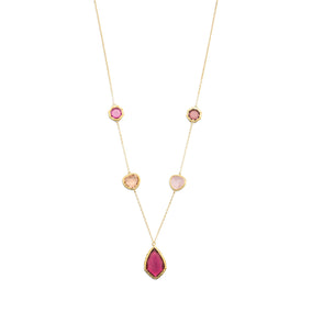 21" + 1.5" 18 Karat Gold Plated Red Glass Drop Necklace