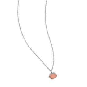 16" Rhodium Plated Peach Moonstone Necklace