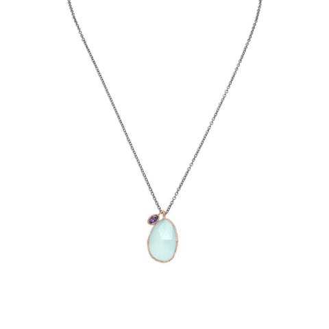 Two Tone Chalcedony and Iolite Drop Necklace