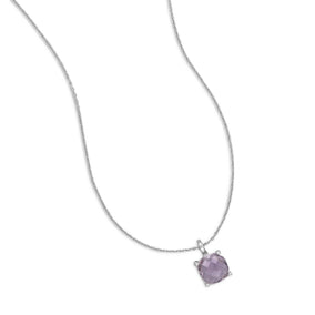 Rhodium Plated Cushion Cut Amethyst Necklace
