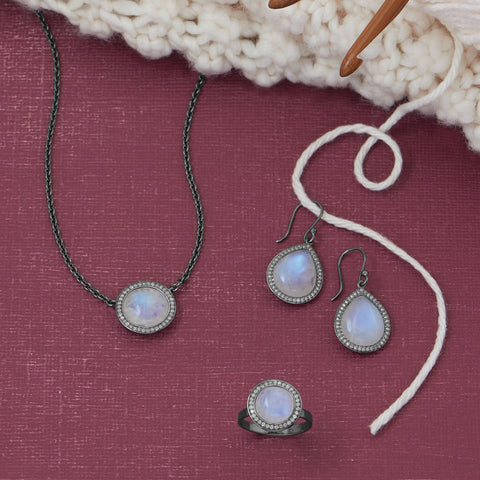 Midnight Collection Drop Earrings With Gray Diamonds