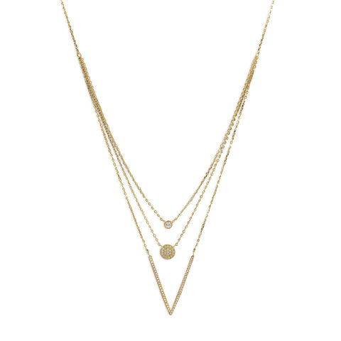 14 Karat Gold Plated Triple Strand Necklace with CZs