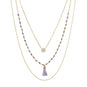 Triple Strand 14 Karat Gold Plated Necklace with Tassle and CZ