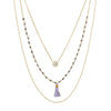 Triple Strand 14 Karat Gold Plated Necklace with Tassle and CZ