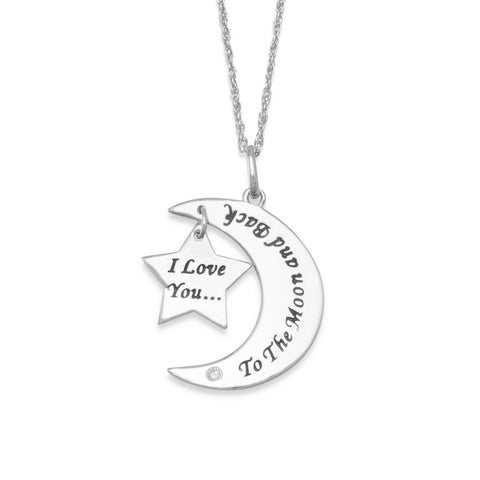 Rhodium Plated I Love You to the Moon and Back Necklace with Diamond