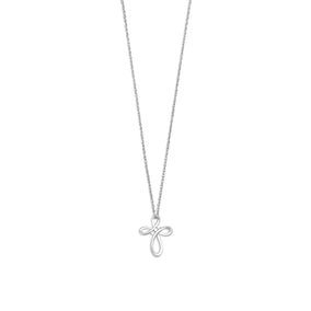 Rhodium Plated Open Design Cross Necklace with Diamonds