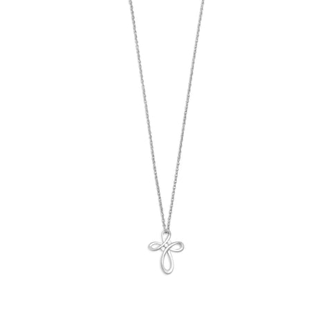 Rhodium Plated Open Design Cross Necklace with Diamonds