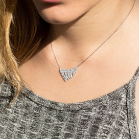 Rhodium Plated CZ "V" Design Necklace