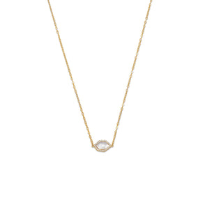 14 Karat Gold Plated Mother of Pearl and CZ Halo Necklace