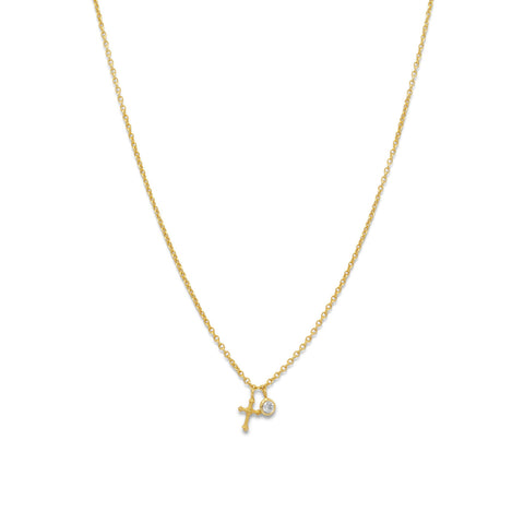 14 Karat Gold Plated Cross Charm Necklace