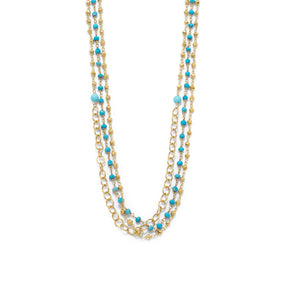 Triple Strand Gold Tone Multistone Necklace
