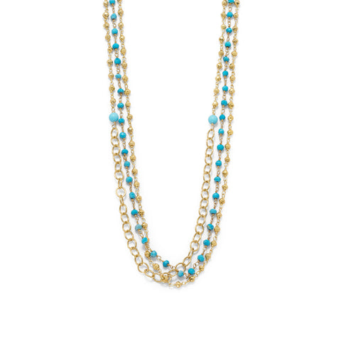 Triple Strand Gold Tone Multistone Necklace