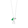 Rhodium Plated Green Tassel Multicharm Necklace