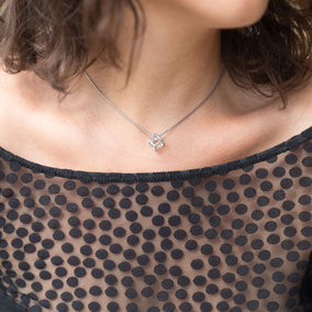Rhodium Plated Floating Cube Pendant