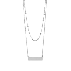 Rhodium Plated Double Strand Engravable Bar Necklace