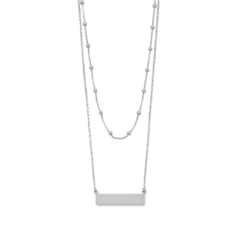 Rhodium Plated Double Strand Engravable Bar Necklace