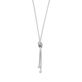 Rhodium Plated Mesh and Knot Lariat Necklace