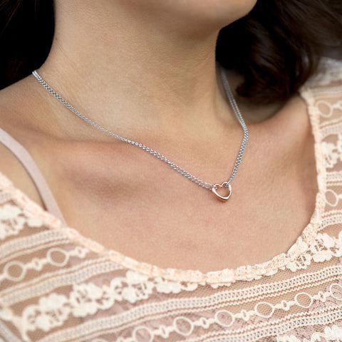 Two Tone Double Stand Open Heart Necklace