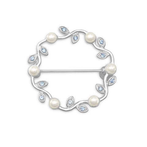 Wavy Circle Fashion Pin with Swarovski Crystals and Simulated Pearls