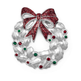 Wreath Fashion Pin with Red and Green Swarovski Crystals