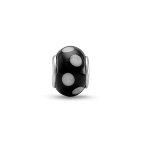 Black Glass Bead with White Dots
