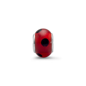 Red Glass Bead with Black Dots