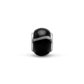 Black Glass Bead with White Line Design