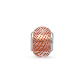 Reddish/Orange and White Lined Glass Bead