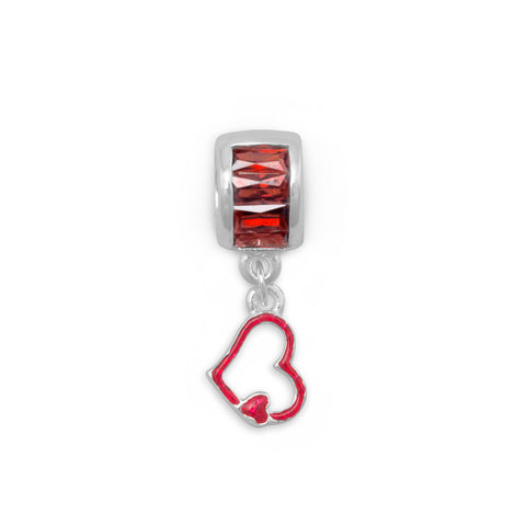 Red CZ and Heart Charm Bead