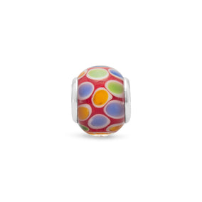 Red Glass Bead with Multicolor Polka Dots