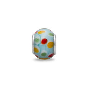 Blue Glass Bead with Multicolor Polka Dots