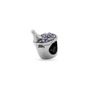Purple CZ Ice Bucket Bead with Champagne Bottle