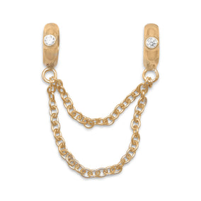 14 Karat Gold Plated Double Bead with Chain and CZ