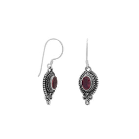 Oval Faceted Garnet Oxidized Edge Earrings on French Wire