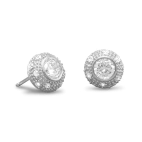 Rhodium Plated 6mm Round CZ/Pave Side Post Earrings