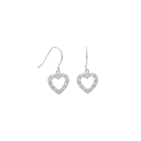 Rhodium Plated Cut Out Heart CZ French Wire Earrings
