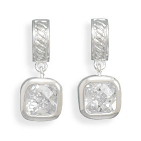 1/2 Line Hoop/8mm Square CZ Post Earrings