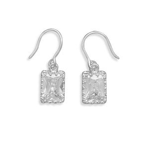 8x6mm Rectangle CZ/Crown Edge French Wire Earrings