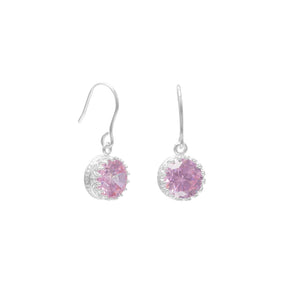 Round Pink CZ French Wire Earrings