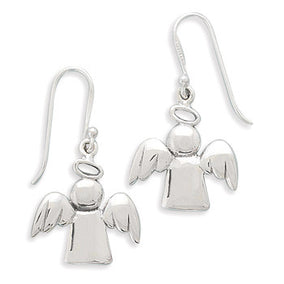 Polished Angel with Halo Earrings on French Wire