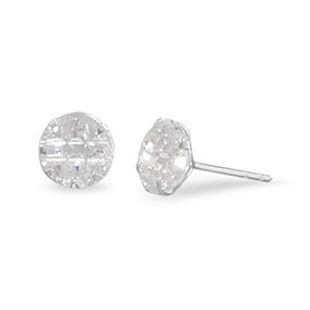 8mm Round CZ "9 Cut" Design Earrings