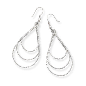 Graduated Diamond Cut Open Pear Drop Earrings