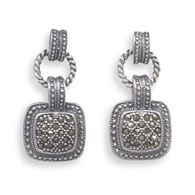 Oxidized Post Earrings with Square Marcasite Drop