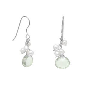 Green Amethyst and Cultured Freshwater Pearl French Wire Earrings