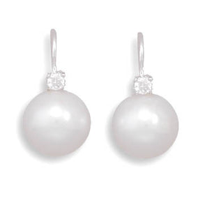 Simulated Pearl and CZ Wire Earrings