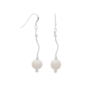 Wave Design Earrings with Cultured Freshwater Pearl Drop