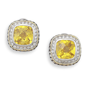 14 Karat Gold Plated and CZ Post Clip Earrings