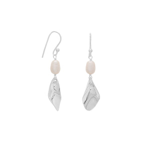 Cultured Freshwater Pearl and Twist Drop French Wire Earrings