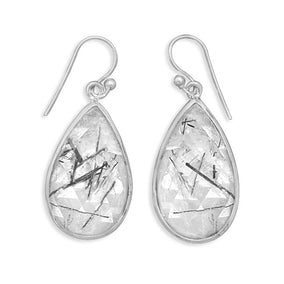 Tear Shape Rutilated Quartz French Wire Earrings