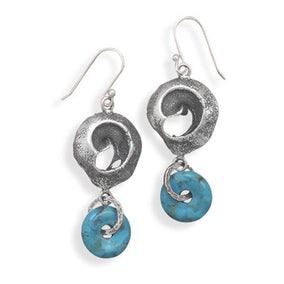 Oxidized Open Swirl and Reconstituted Turquoise Drop Earrings